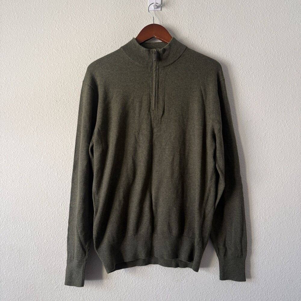 Daniel Cremieux Pima Cotton Cashmere Quarter Zip Sweater Mens M Olive Old Money